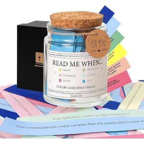 Bible Verse Jar, Read Me When Bible Verses Jar, Glass Prayer Jar with Colored Bible Verses, Scripture Jar for Emotions and Feelings, Hope Bible Verses in A Jar for Man, Woman