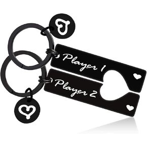 Gamer Couple Keychain Set Boyfriend Gifts from Girlfriend Funny Gamer Gift Keychain for Husband Couples Matching Keychain for Husband Fiance Gift from Wife Fiancee Valentine Anniversary Birthday Gift