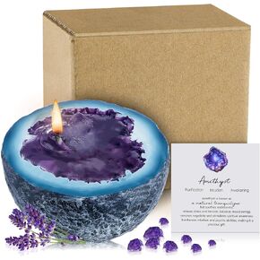 Healing Crystals Candle Amethyst Crystal Geode Candles Gift Set for Women Meditation Candle Scented Spiritual Gifts Resin Table Decoration for Valentine's Day Home Birthday Holiday in Kuwait