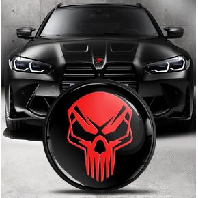 Front Hood Trunk Tuning Badge 82mm Compatible with BMW Emblem 51148132375 Black Red Skull EO 18