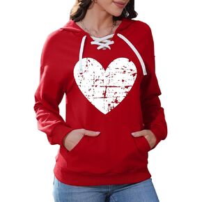 Valentines Sweatshirt Women: Love Heart Shirt Valentine's Day Hoodie Long Sleeve T-Shirts Heart Pullover Top