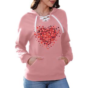 سترة عيد الحب للسيدات: قميص قلب الحب، تي شيرت بغطاء للرأس بأكمام طويلة لعيد الحب، بلوفر علوي على شكل قلب in Kuwait