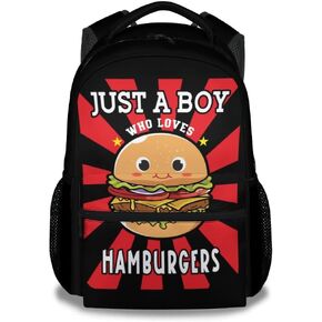 Backpack for Kids, 16 Inch Black Hamburger Backpacks for School, Cute Lightweight Bookbag for Teens