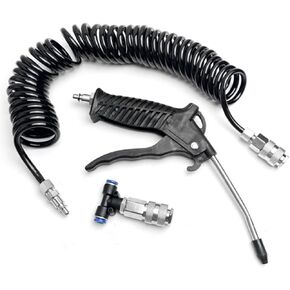 Air Blow Gun Kit, Truck Air Duster Gun Cleaning Nozzle Kit, Heavy Duty Air Seat Blow Spray Tool with 5m Long Coil PU Air Hose for Cars, Trucks, Semi Trailers