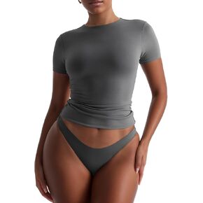 BEGOING Women’s Double Lined Short Sleeve Tops Scroop Neck Slim Fitted Crop Tops Basic Summer Trendy Y2K Tee Shirts