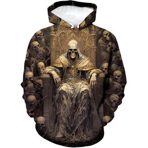 Men's Novelty Skull Print Hoodie Sweatshirt Pullover with Pocket in Kuwait