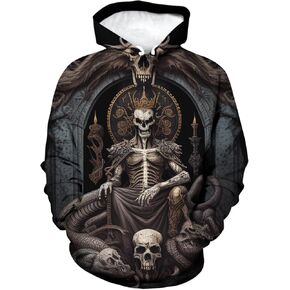 Men's Novelty Skull Print Hoodie Sweatshirt Pullover with Pocket