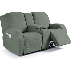 Ruaozz Stretch Loveseat Recliner Covers with Console 4-Pieces Recliner Sofa Covers with Pockets Jacquard Reclining Couch Covers Furniture Protector with Elastic Straps Bottom (2 Seater, Chocolate)