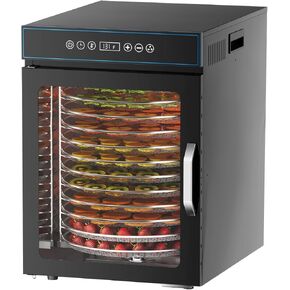 Food dehydrator, 12-layer stainless steel rotating dehydrator, suitable for food, jerky, dog food, herbs, vegetables, fruits, temperature function, 24-hour timer, overheating protection.