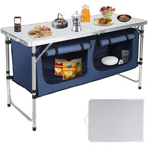 Outdoor Folding Table, Camping Table with Storage Organizer, Portable Aluminum Composite Panel Lightweight Table, 3 Adjustable Height, for Indoor, BBQ, Party, Picnic, Camping, Hiking, Beach