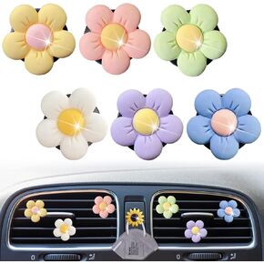 Cute Daisy Air Vent Clips, 6 Pcs Flower Car Air Fresheners Vent Clips Car Diffuser Vent Clip Charm Car Decoration for Women Cute Car Interior Decor Car Accessories +Sunflower Mask Hook(Vibrant Color)