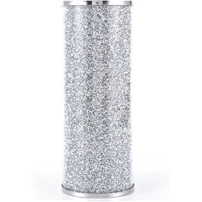 Silver Glass Vase for Flowers, Large 10in Crushed Diamond Vase, Luxurious Fresh Flower Vase for Home Decor, Bedroom, Living Room, Office, Wedding, Party, Dining Table