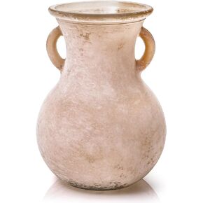 TOPZEA Rustic Farmhouse Vase for Home Decor, Glass Boho Flower Jug Vase Decorative Vintage Pottery Vase Pampas Grass Vase with Handles for Shelf, Kitchen, Table Centerpieces, Dinning Room, 8 inch