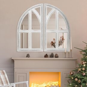Arch Bathroom Mirror 36x24'' Dark Wood Arched Mirrors for Wall, Rustic Farmhouse Wall Mirror Decorative Mirror for Bedroom, Living Room, Entryway - Hanging or Leaning