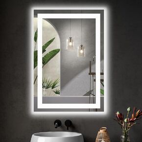 Sweetcrispy 28"x 20"LED Bathroom Vanity Mirror for Wall with Anti-Fog, Dimmable Rectangle Mirrors with Front Light and Backlit, Memory Function, Tempered Glass, Shatter-Proof, Horizontal & Vertically