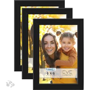 Icona Bay 4x6 Black Picture Frame, Modern Double-Beveled Frame, Tabletop or Wall Mount, Eve Collection