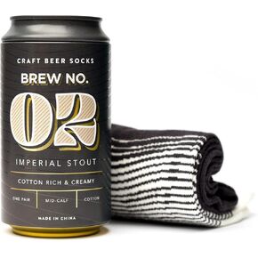 Luckies of London Craft Beer Socks For Men | Funny Socks In Can | Refreshingly Fun Mens Socks | Novelty Socks & Gifts For Men | Gifts for Dad | Beer Lover Crew Socks/Dress Socks: Imperial Stout/Black
