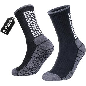 YUEDGE Grip Socks Soccer For Men, Non Slip Trampoline Pilates Training Athletic Socks Anti Slip Cushioned Crew Socks