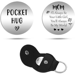 Double Sided Inspirational Pocket Hug Token Gifts for Mom Mother's Day Christmas Long Distance Gifts w/Leather Keychain #PH16