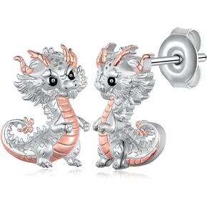 Chinese Dragon Earrings for Women 925 Sterling Silver Small Cute Dragon Stud Earrings Lucky Dragon Jewelry Gifts for Women