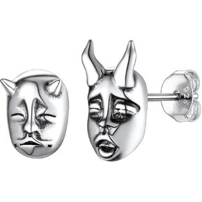 Suplight 925 Sterling Silver Demon Earrings Gothic Devil Ghost Mask Prajna Skull Baby Face Tiny Halloween Horror Stud Earrings for Women