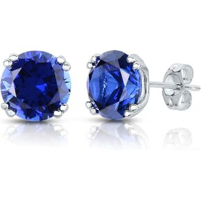 14K White Gold Created Sapphire 8mm Round Stud Earrings