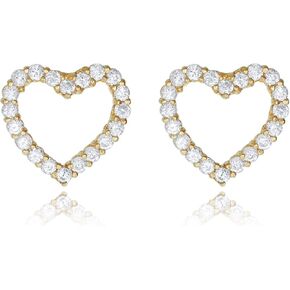 AVORA 10K Yellow Gold Open Heart Simulated Diamond CZ Stud Earrings
