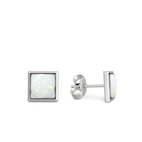 925 Sterling Silver White Opal Studs Earrings for Women - Square Stud Earrings - Sterling Silver Earrings Studs - October Birthstone Earrings - Everyday Earrings - Dainty Earrings for Women