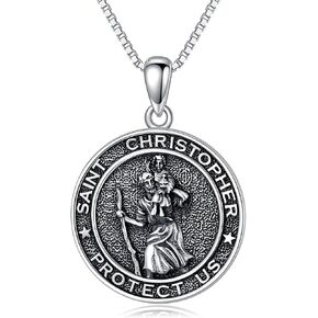 925 Sterling Silver Saint Christopher/Michael/Jude/Joseph Pendant Necklace Delicate Round Amulet Medal Jewelry Gift For Christmas Valentine's Day Mother's Day