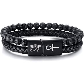 VNOX Viking Bracelet for Men - Genuine Leather Braided Viking Bracelets Vintage Thor's Hammer Wrap Cuff Wirstband Bracelets,Viking Jewelry for Men