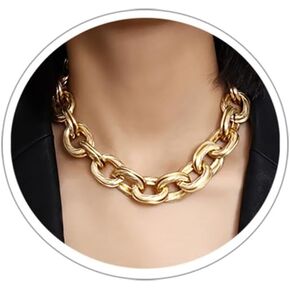 Chunky Choker Necklaces Gold/Silver Statement Necklace for Women Cuban Link Chain Pendant Necklace Prom Jewelry Present 90s Freaknik Outfit Accessories for Women