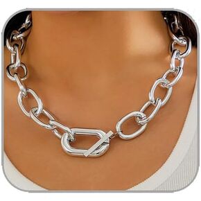 Chunky Choker Necklaces Gold/Silver Statement Necklace for Women Cuban Link Chain Pendant Necklace Prom Jewelry Present 90s Freaknik Outfit Accessories for Women in Kuwait