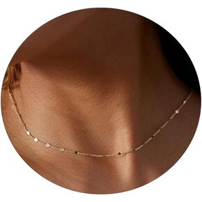 Kyerlyn Dainty Choker Necklace for Women, 14k Gold Plated Thin Lace Lips Necklace Silver Dot Sequins Necklace Cute Necklace Simple Link Chain Delicate Jewelry