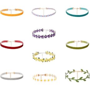 Fuqimanman2020 9pcs Colorful Daisy Flower Lace Choker Necklace Collar Set Floral Green Leaf Velvet Adjustable for Women Gothic Boho Classic Multicolor Jewelry