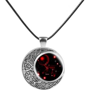 Viking Moon Constellation Necklace for Women Retro Zodiac Time Gemstone Crescent Moon Pendant Necklace Leather Men Teen Birthday Gift Jewelry