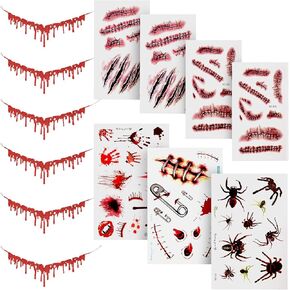 6 Pieces Halloween Dripping Blood Necklace Vampire Choker Necklace Horro Theme Party Costumes Set Decorations with 7 Pieces Scar Stickers