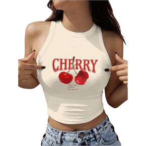 Verdusa Women's Letter Print Sleeveless Round Neck Slim Fitted Crop Tank Top