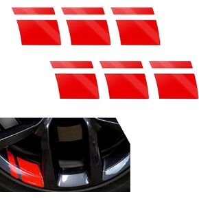 Pack-6 Car Rim Reflective Sticker, 3.9" x 2.7" Personalized Striped Decorative Decals, Night Warning Safety Stickers for 18"-21" Wheels Tires, Universal for Cars Exterior Accessories (Red)