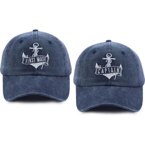 Captain and First Mate Hats for Men Women, Set of 2 Matching Boating Baseball Caps