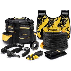 BUNKER INDUST Recovery Kit, 1"×30ft Kinetic Recovery Rope + 2 Soft Shackles + Recovery Ring+ Shackle Hitch Receiver + Winch Dampener+ Gloves+ Carry Bag, Off Road 4x4 Recovery Gear Winch Accessories