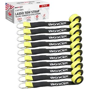 حزام سحب Pro Lasso مقاس 2 بوصة × 10 أقدام مع حلقة على شكل حرف D وغطاء واقي - ربط السيارة لأسفل، ناقل سيارات، نقل تلقائي - 10,000 رطل - 4 عبوات