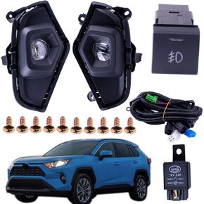 One Set Fog Light Lamps + Covers + Switch + Brackets + Wiring Compatible With Toyota RAV4 2019-2024 Replaces TO1038223 TO1039223 TO1038225 TO1039225 TO2593142 TO2592142 (LED), BLACK