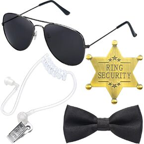 Ring Security Wedding - Ring Bearer Gifts Set Include Ring Bearer Proposal Bow Ties, Security Badge, Sunglasses, Spy Earpiece, Secret Service Costume Cosplay Police FBI Toys Accessory