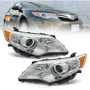Headlight Assembly Compatible with 2012 2013 2014 Toyota Camry L/Se/Le/Xle Sedan 4-Door Driver Hybrid Headlamp& Passenger Side(Chrome Housing with Amber Reflector)