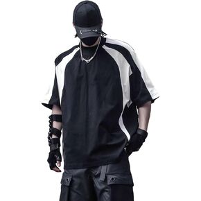 DUDHUH Men'S T-Shirts Striped Oversized Tees Shirt Techwear Streetwear Half Sleeve Crew Neck Tshirts for Men