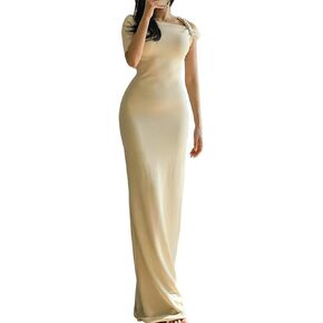 Women Bodycon Maxi Dress Asymmetrical Twist One Shoulder Long Dress Party Cocktail Formal Dresses