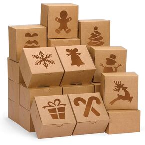 Moretoes 45pcs 4x4x2.5in Christmas Cookie Boxes, White Treat Boxes with Window, Small Xmas Bakery Boxes for Holiday Party Favor Pastries, Cupcakes, Cookies, Donuts, Gift Wrapping