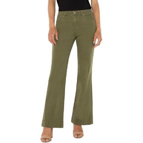 Liverpool Los Angeles حريمي Hannah Flare مع حاشية واسعة متوسطة الارتفاع من نسيج قطني طويل قابل للتمدد باللون الزيتوني الإسباني، الزيتون الإسباني، المقاس: 12، درزة البنطال الداخلية: 31 in Kuwait