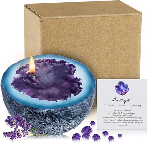 بلورات الشفاء شمعة جمشت كريستال الجيود الشموع هدية مجموعة للنساء التأمل شمعة معطرة الهدايا الروحية الراتنج الجدول الديكور لعيد الحب المنزل عطلة عيد ميلاد in Kuwait