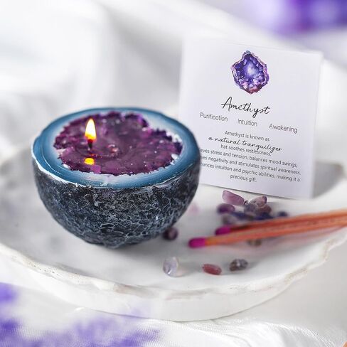 بلورات الشفاء شمعة جمشت كريستال الجيود الشموع هدية مجموعة للنساء التأمل شمعة معطرة الهدايا الروحية الراتنج الجدول الديكور لعيد الحب المنزل عطلة عيد ميلاد in Kuwait